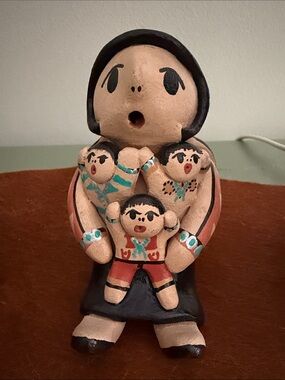 Vintage Handmade JIMEZ Native American Storyteller mother & children